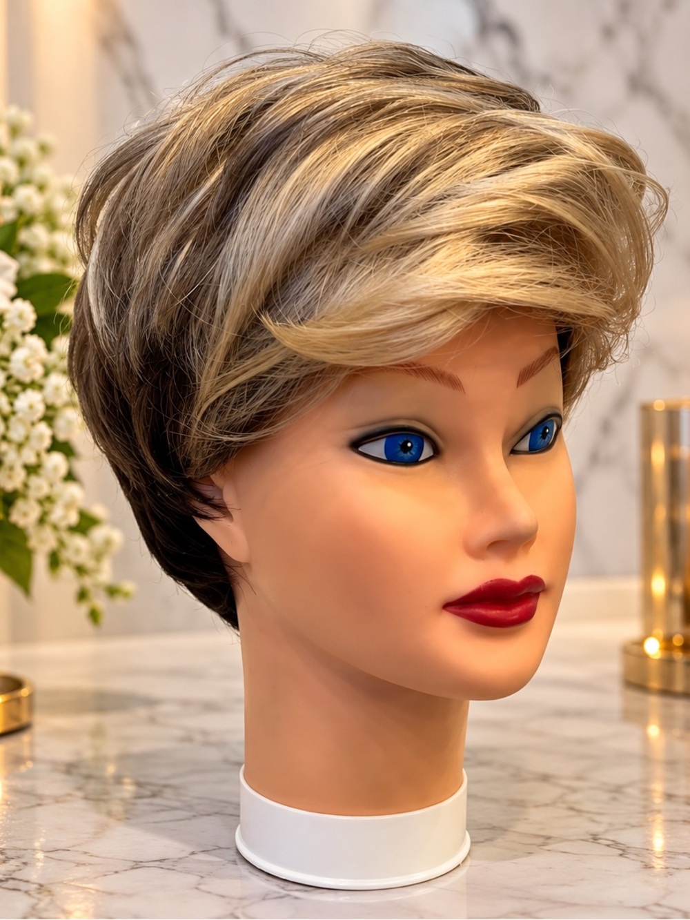 Especially Yours  Short Pixie Wig Blonde,Light Brown to Dark Brown Synthetic Wig